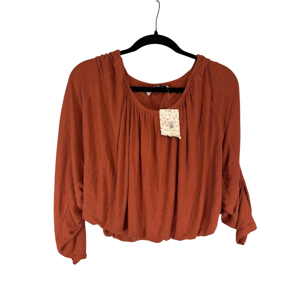 Free People Beach Sun Valley Ribbed Knit Blouse Rust Orange XS New